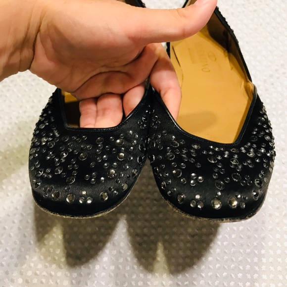 Valentino Garavani Swarovski Crystal Studded Flats Black Satin Size 8.5 - Picture 8 of 14
